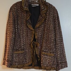 Chic Tweed Blazer with Ruffle Trim